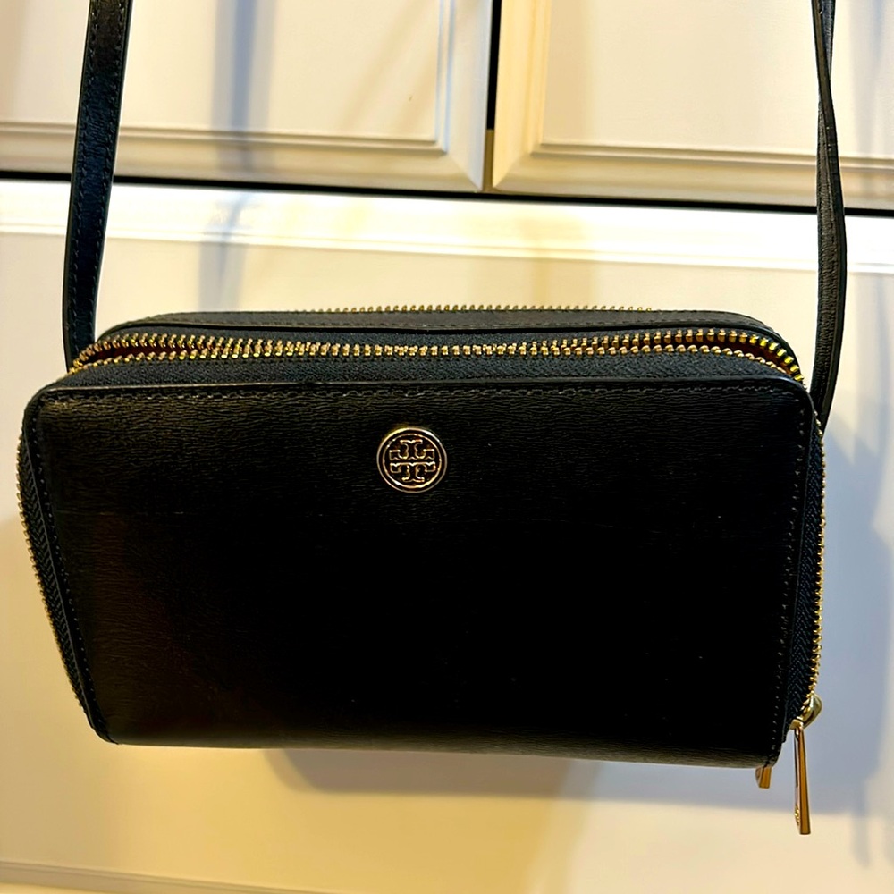 Authentic Tory Burch Double Zip Robinson Cross Body Purse, Black